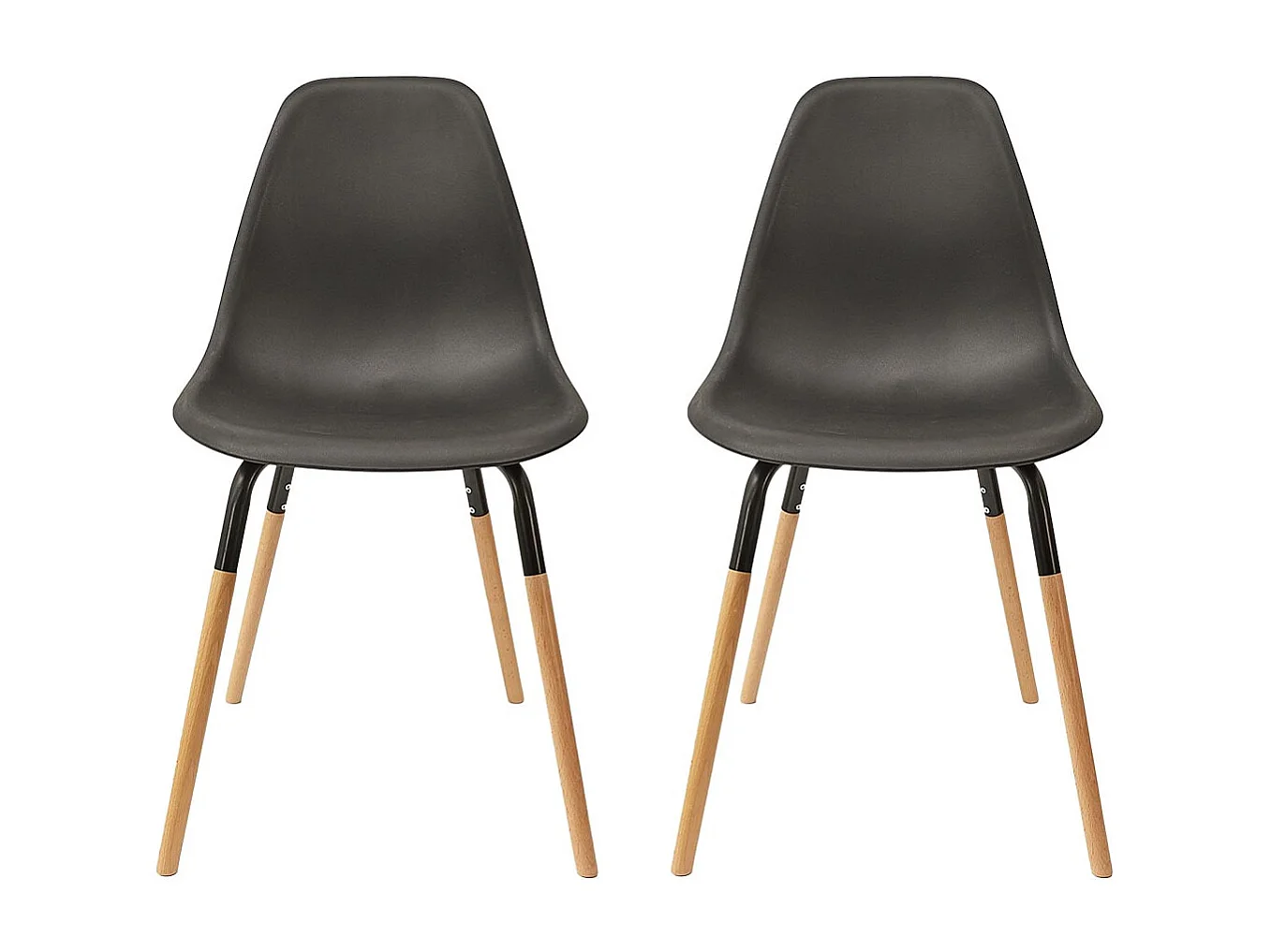 FLUK - Lot de 2 Chaises Polypropylène Noir et Bois