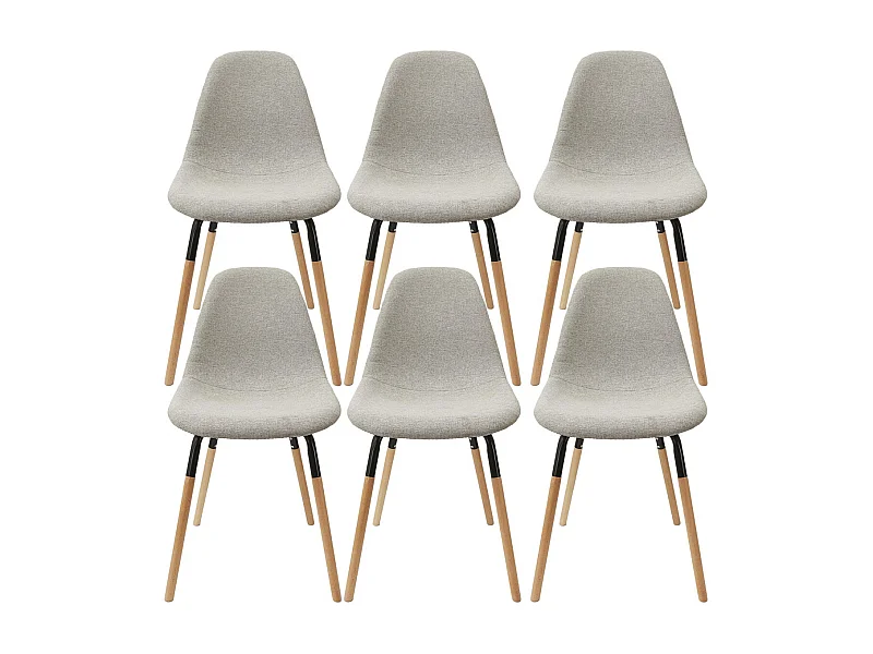 FLUK - Lot de 6 Chaises Tissu Gris Chiné Clair et Bois