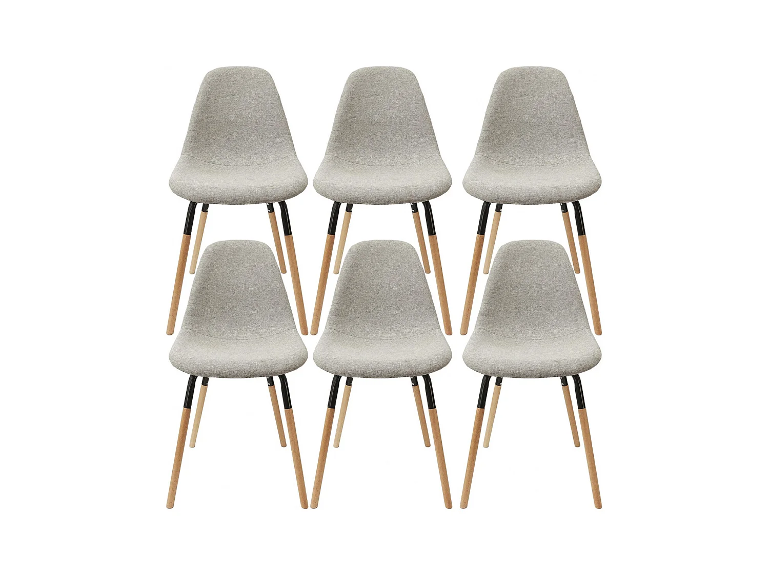 FLUK - Lot de 6 Chaises Tissu Gris Chiné Clair et Bois