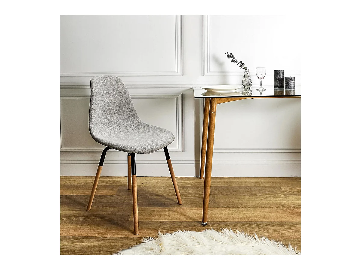 FLUK - Lot de 6 Chaises Tissu Gris Chiné Clair et Bois