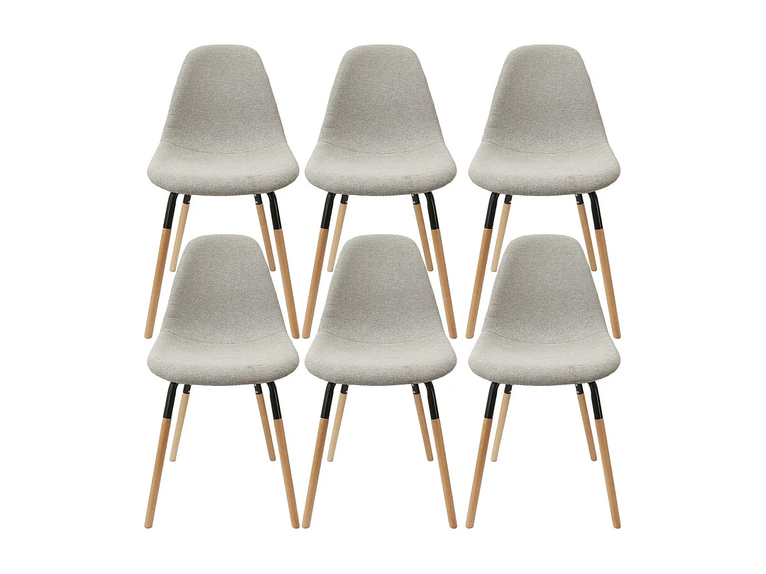 FLUK - Lot de 6 Chaises Tissu Gris Chiné Clair et Bois