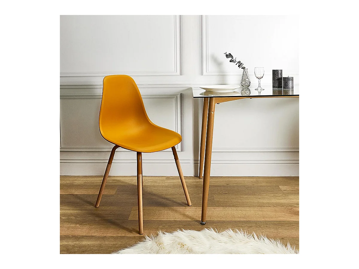 FLUK - Lot de 4 Chaises Polypropylène Jaune et Bois