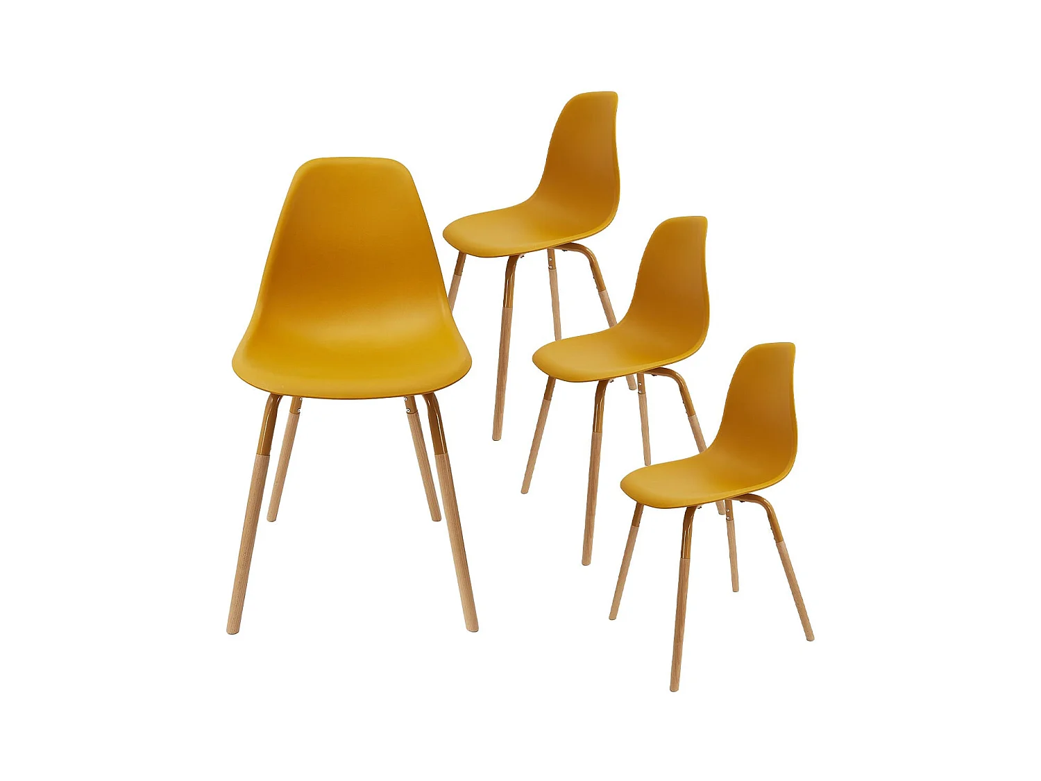 FLUK - Lot de 4 Chaises Polypropylène Jaune et Bois
