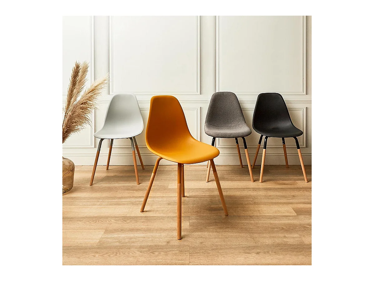 FLUK - Lot de 4 Chaises Polypropylène Jaune et Bois