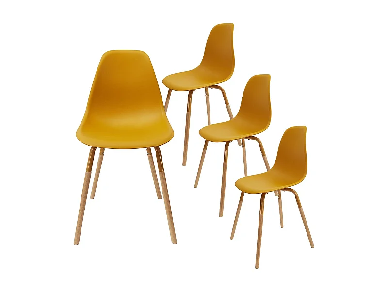 FLUK - Lot de 4 Chaises Polypropylène Jaune et Bois