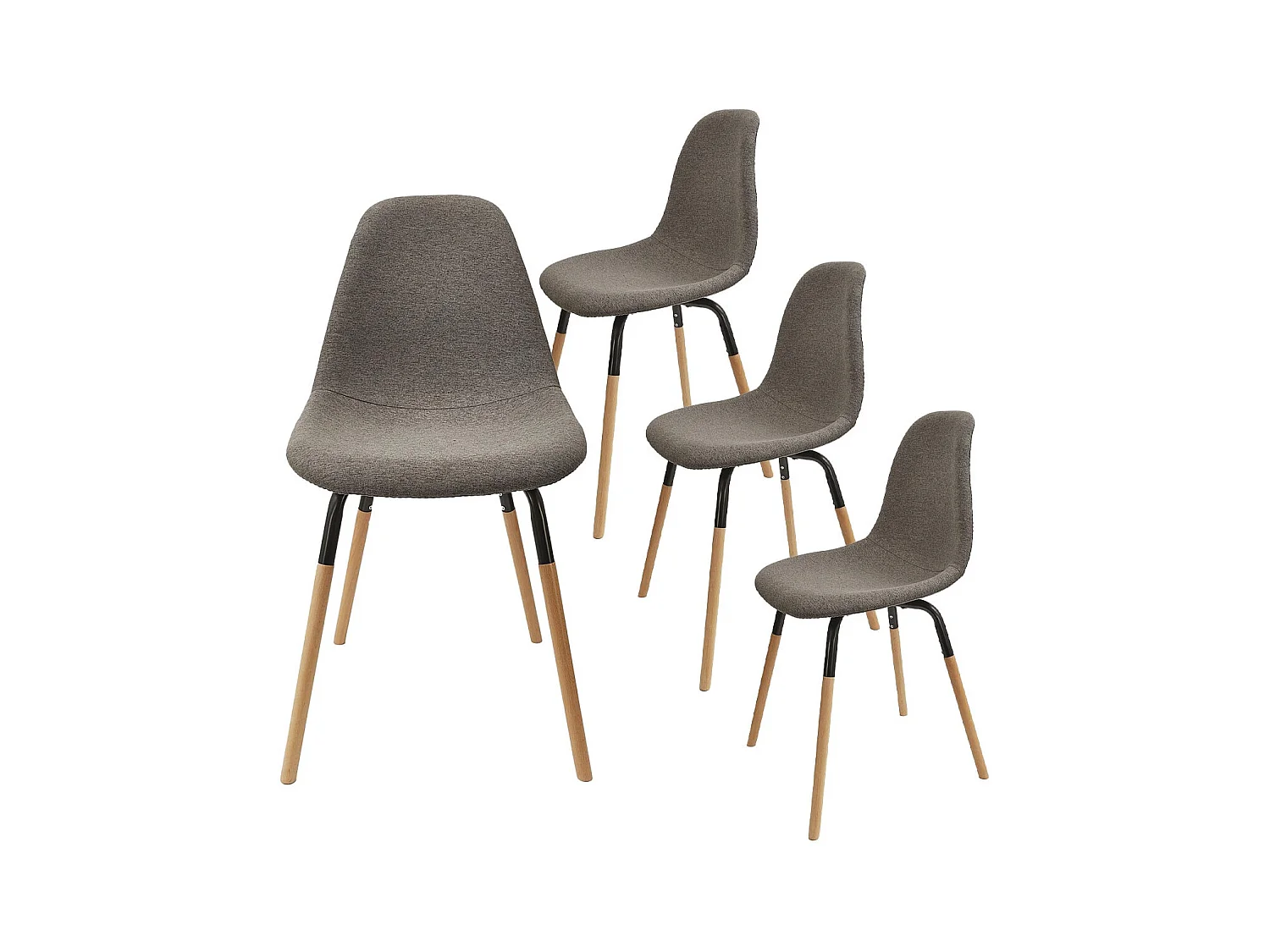 FLUK - Lot de 4 Chaises Tissu Gris Chiné Foncé et Bois