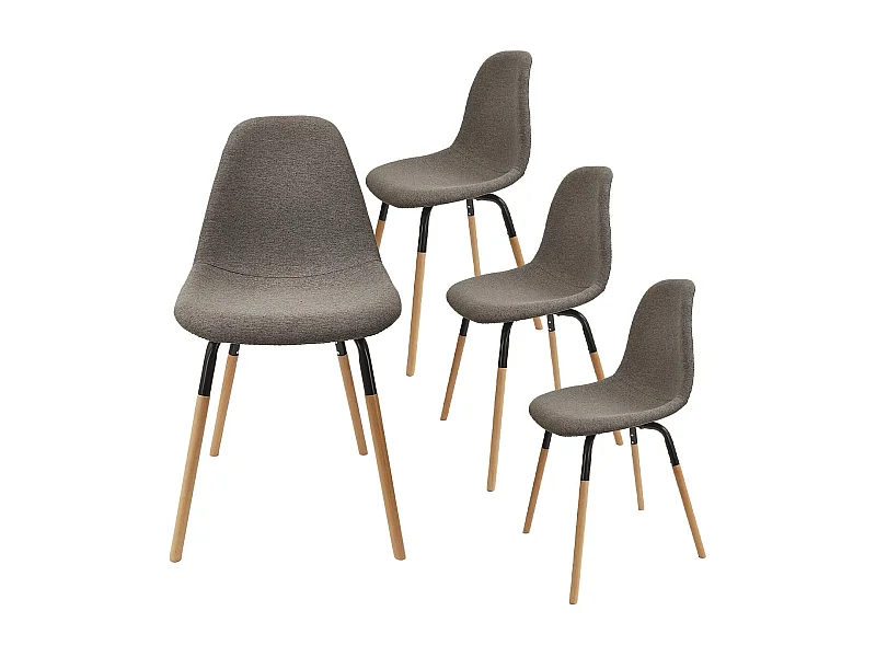 FLUK - Lot de 4 Chaises Tissu Gris Chiné Foncé et Boi
