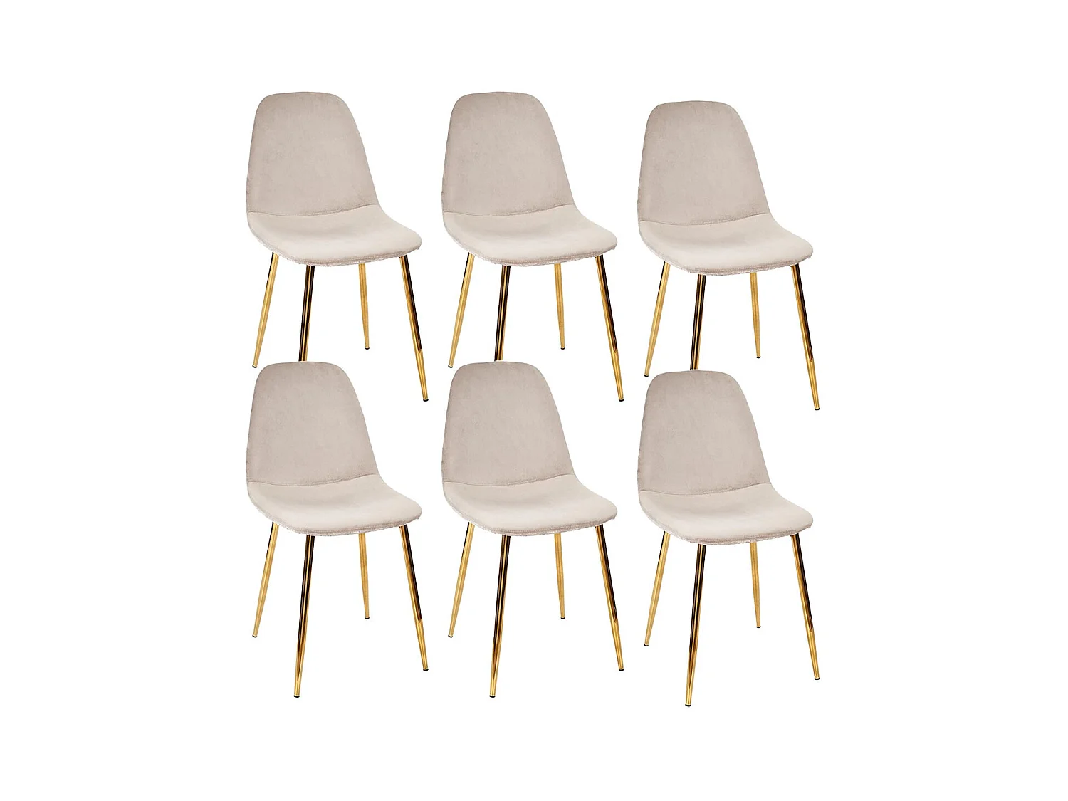 HOLLA - Lot de 6 Chaises Taupe Motif Ecailles Piétement Gold