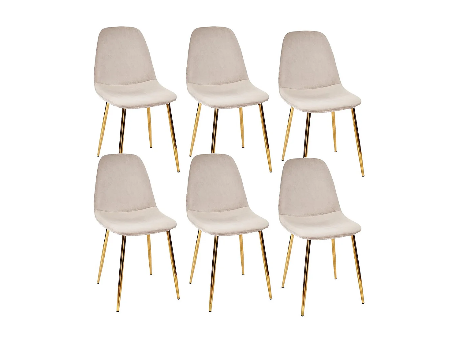 HOLLA - Lot de 6 Chaises Taupe Motif Ecailles Piétement Gold