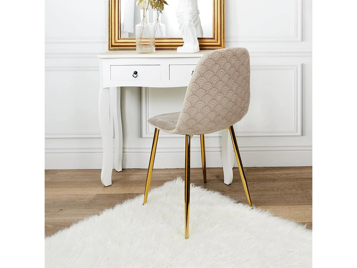 HOLLA - Lot de 6 Chaises Taupe Motif Ecailles Piétement Gold