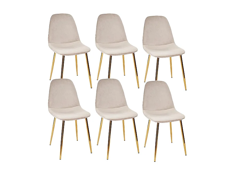 HOLLA - Lot de 6 Chaises Taupe Motif Ecailles Piétement Gold