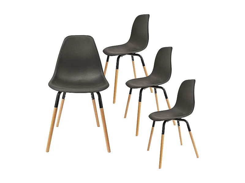 FLUK - Lot de 4 Chaises Polypropylène Noir et Bois
