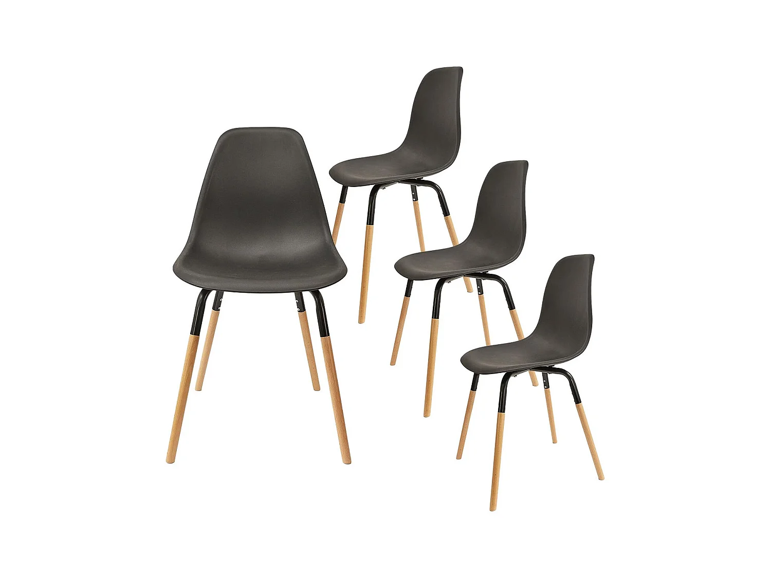 FLUK - Lot de 4 Chaises Polypropylène Noir et Bois