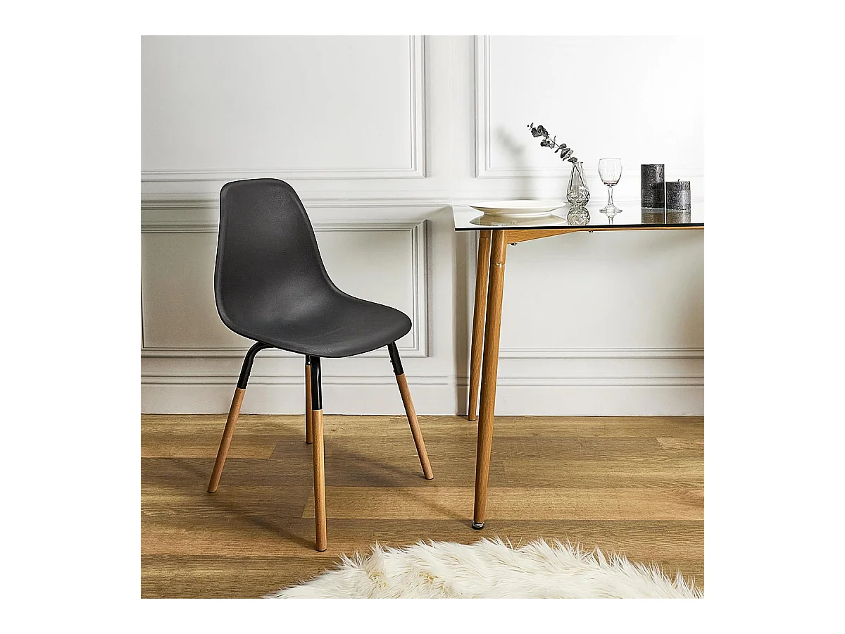 FLUK - Lot de 4 Chaises Polypropylène Noir et Bois