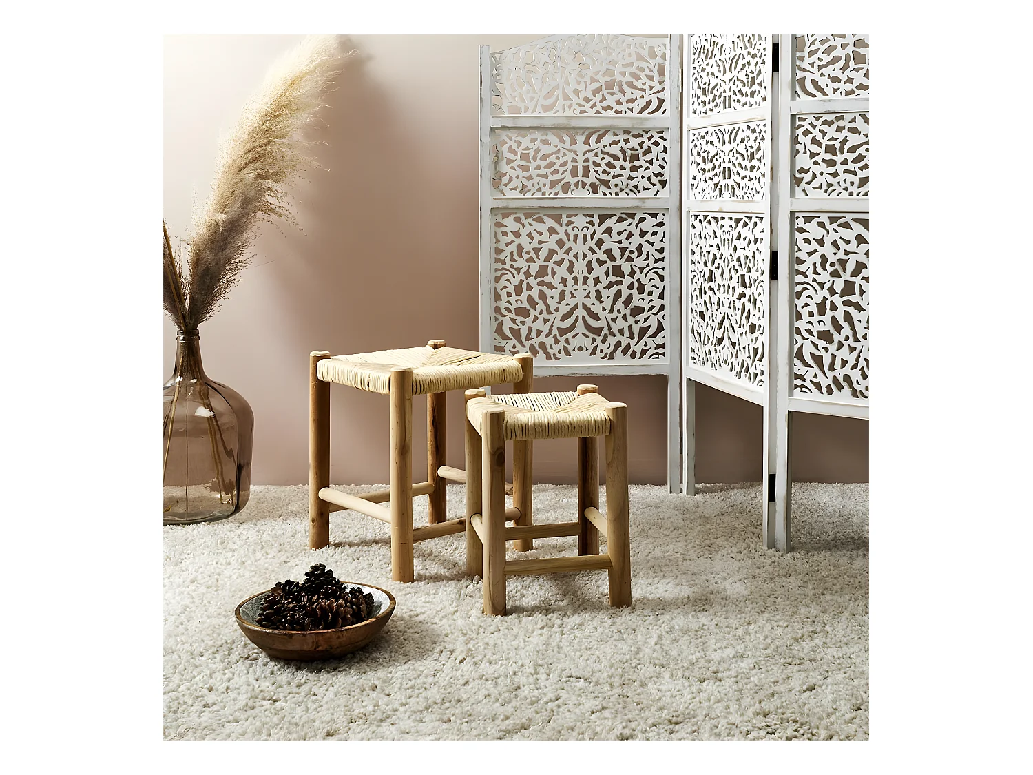 PRISIO - Tabourets Gigognes Tressés en Bois de Paulownia