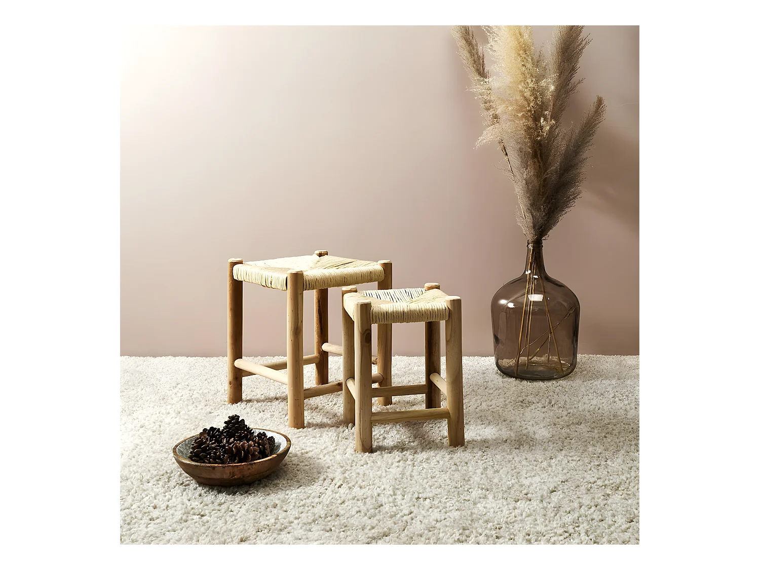 PRISIO - Tabourets Gigognes Tressés en Bois de Paulownia