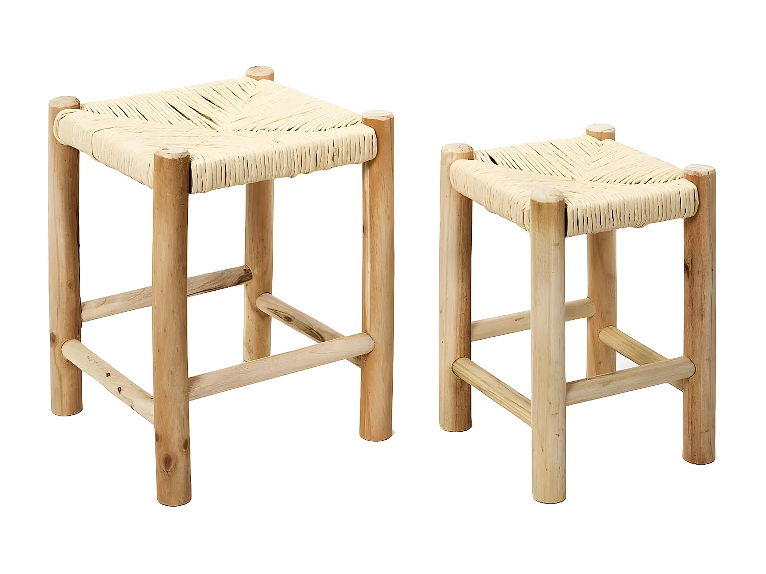 PRISIO - Tabourets Gigognes Tressés en Bois de Paulownia