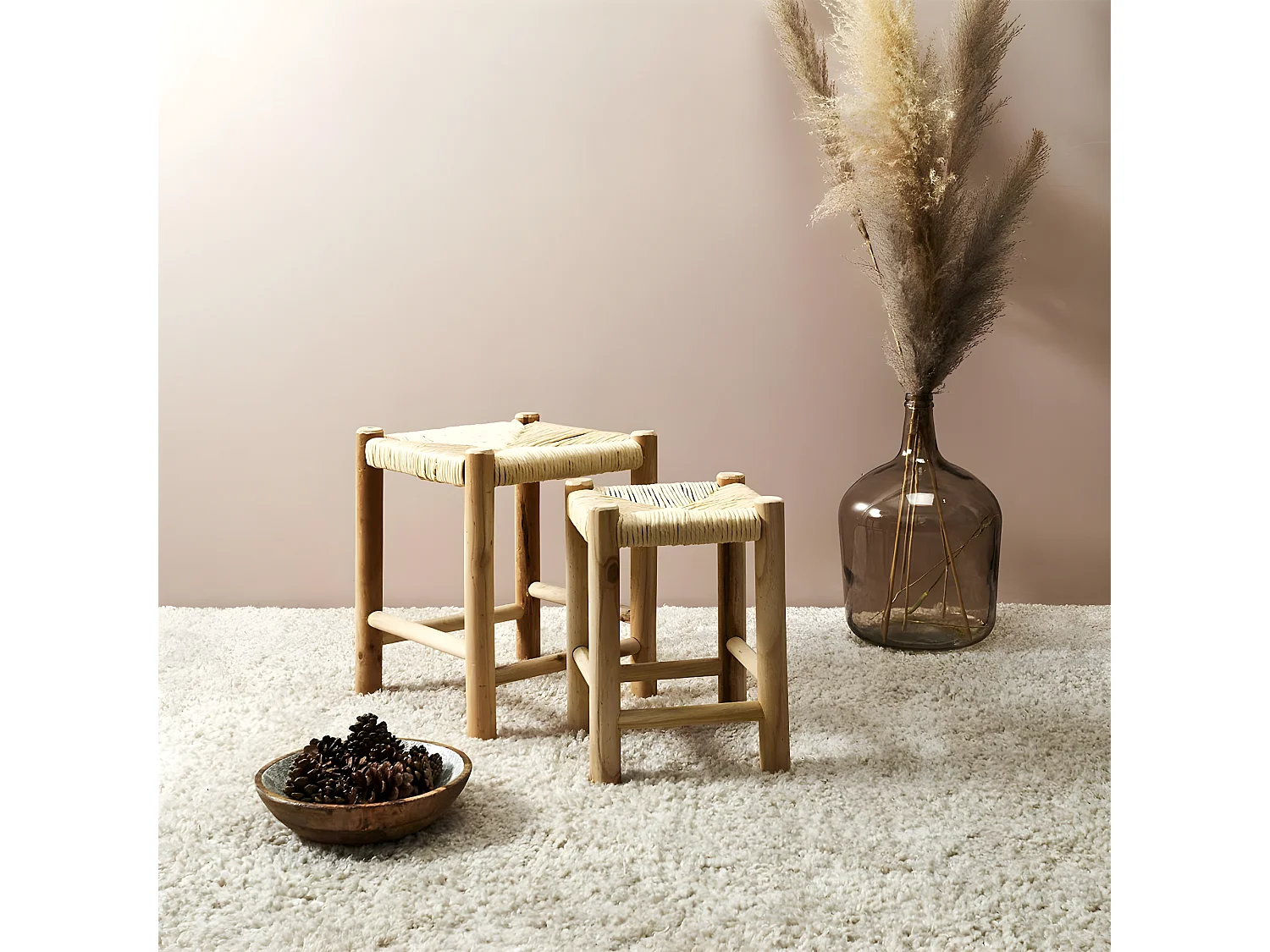 PRISIO - Tabourets Gigognes Tressés en Bois de Paulownia