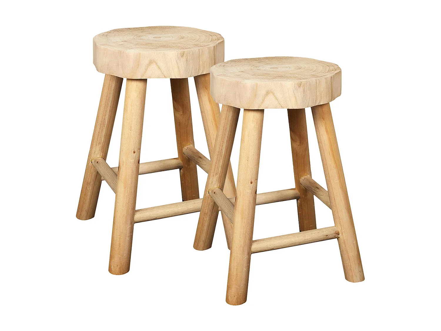 VOLNA - Lot de 2 Tabourets en Bois de Paulownia