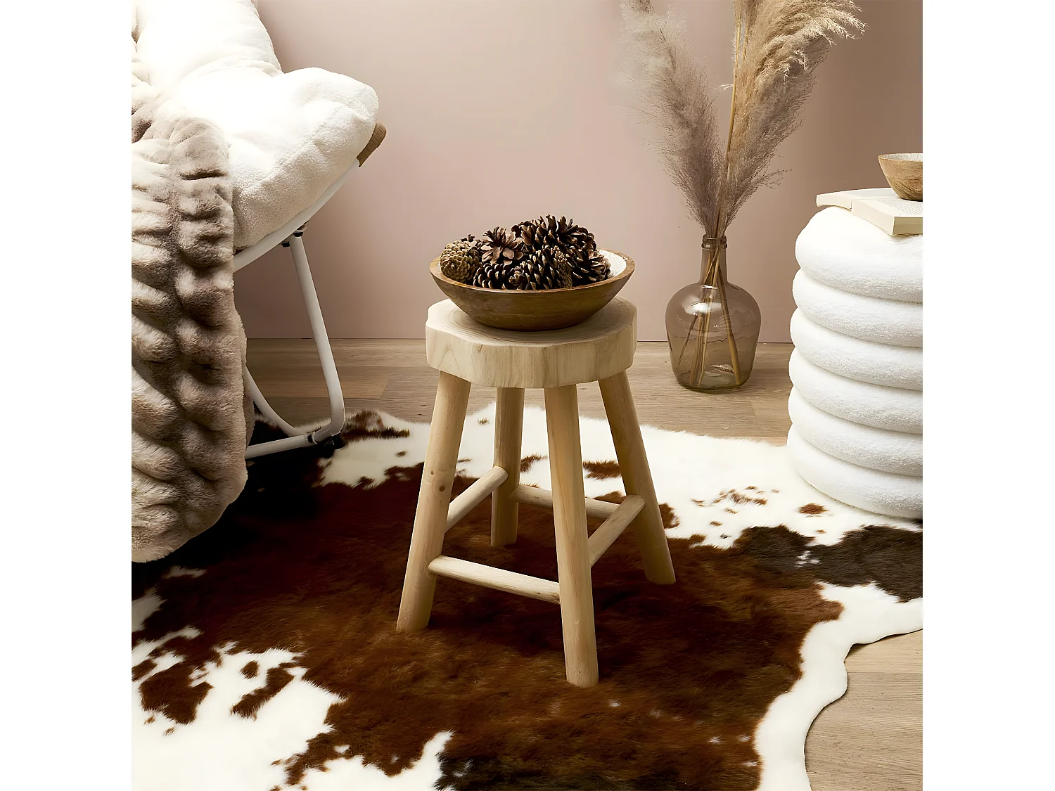 VOLNA - Lot de 2 Tabourets en Bois de Paulownia