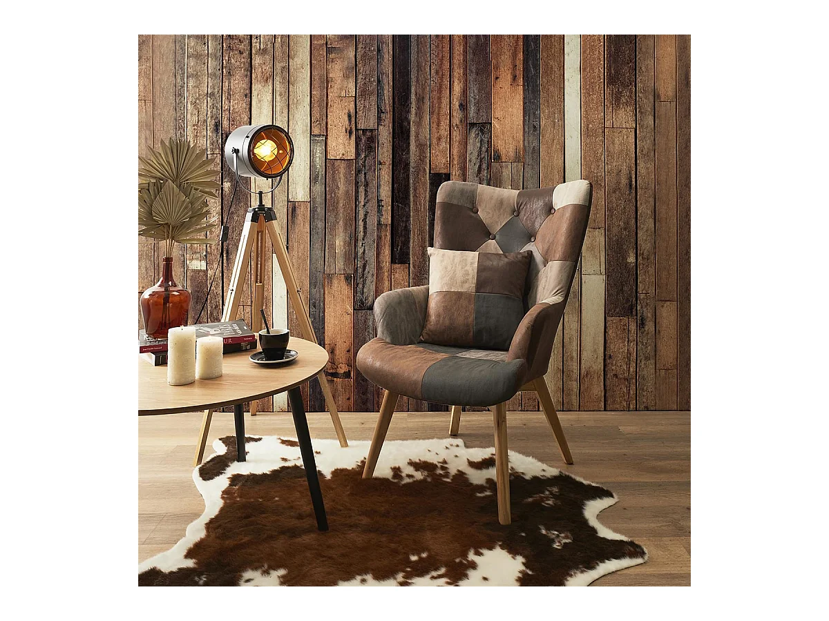 MELO - Fauteuil Patchwork Motifs Nuances de Marron
