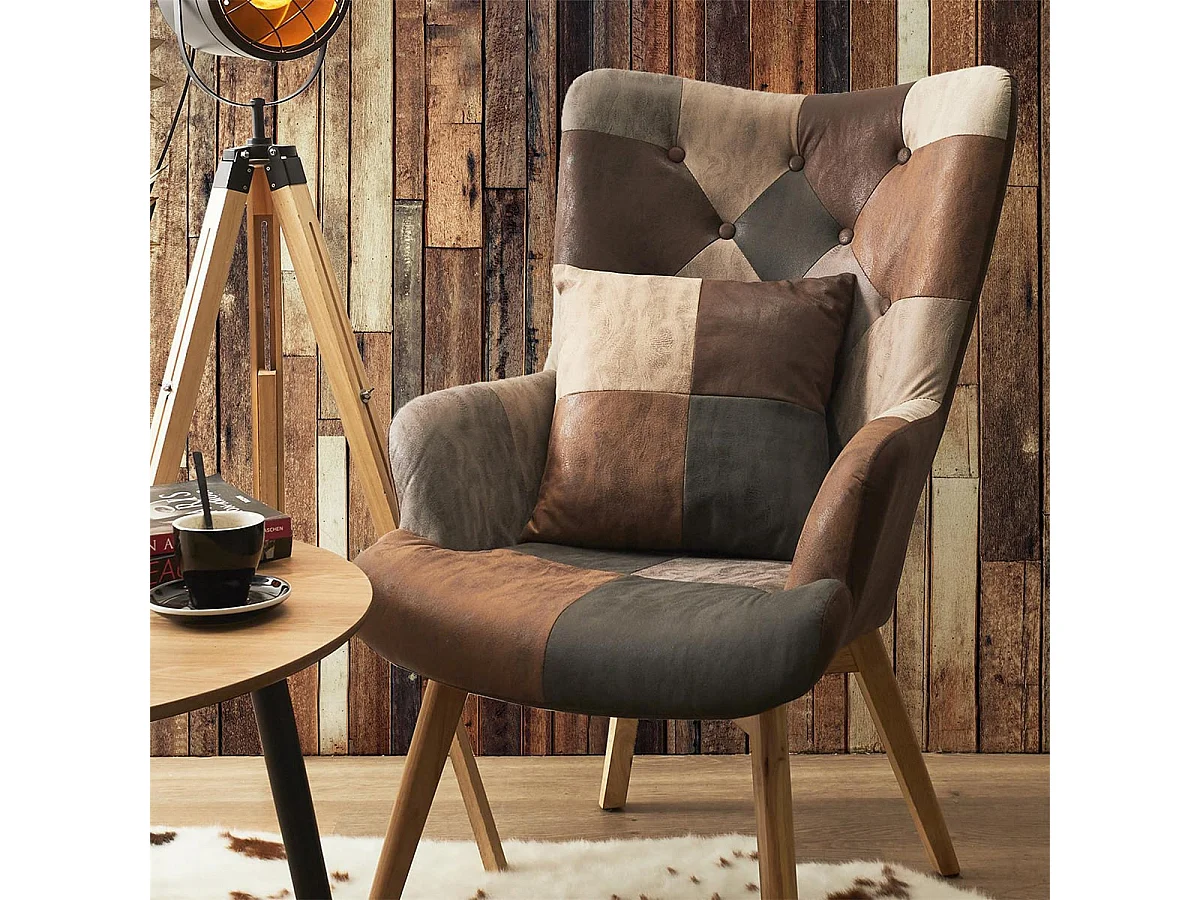 MELO - Fauteuil Patchwork Motifs Nuances de Marron
