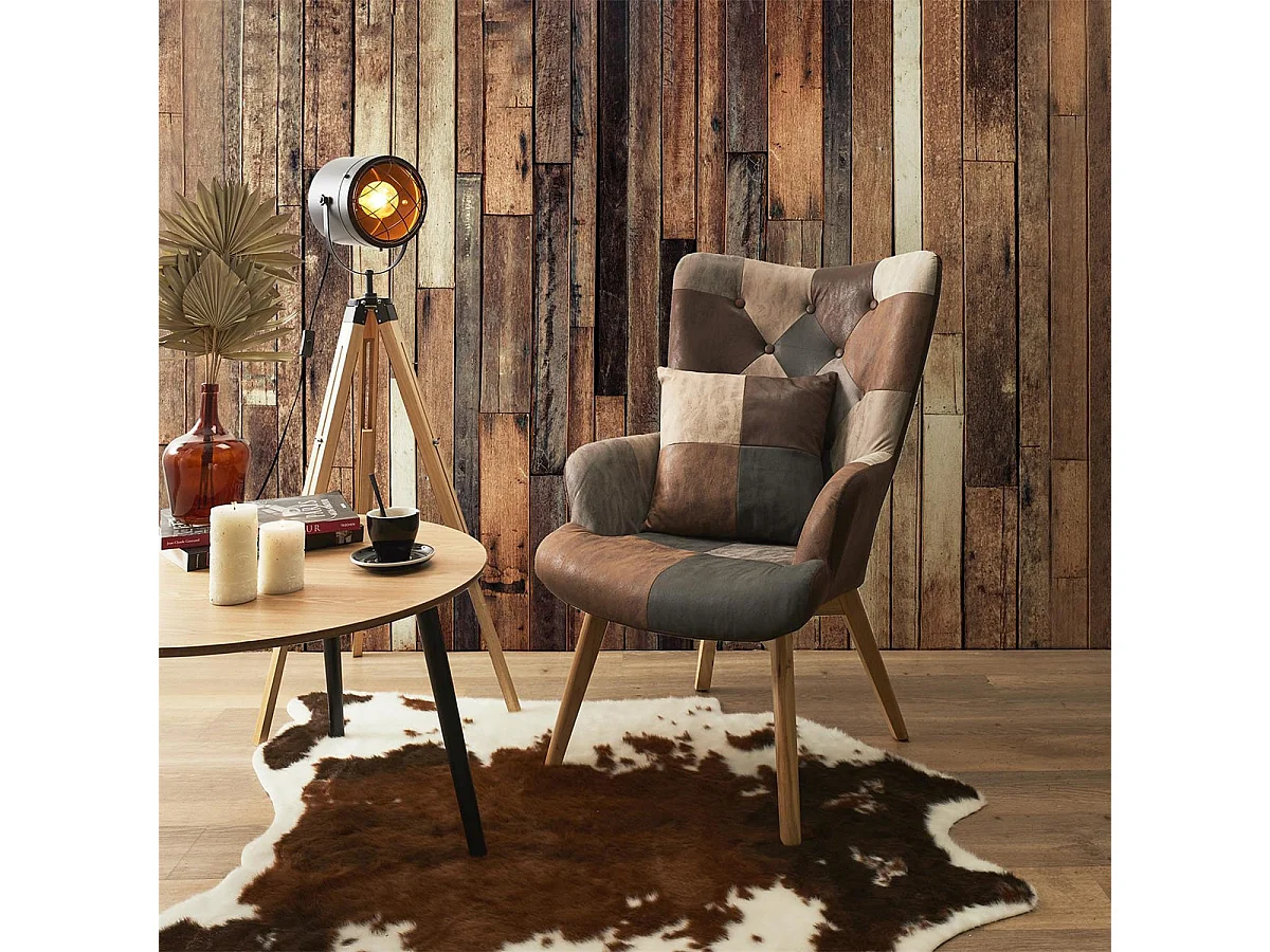 MELO - Fauteuil Patchwork Motifs Nuances de Marron