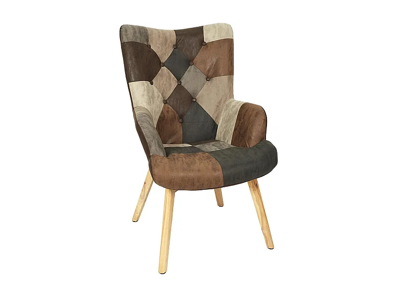 MELO - Fauteuil Patchwork Motifs Nuances de Marron