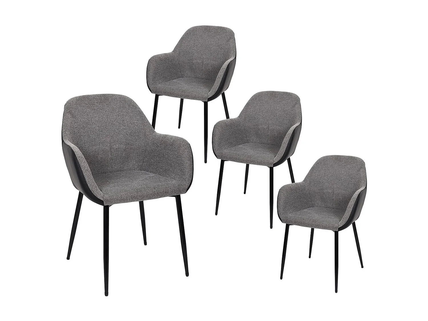 PIAGA - Lot de 4 Fauteuils Tissu Noir et Gris Chiné
