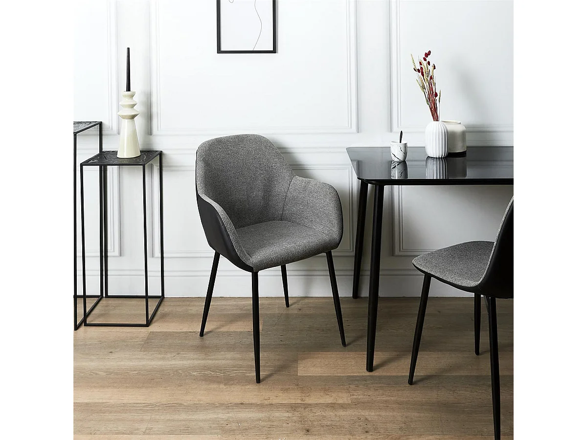 PIAGA - Lot de 4 Fauteuils Tissu Noir et Gris Chiné