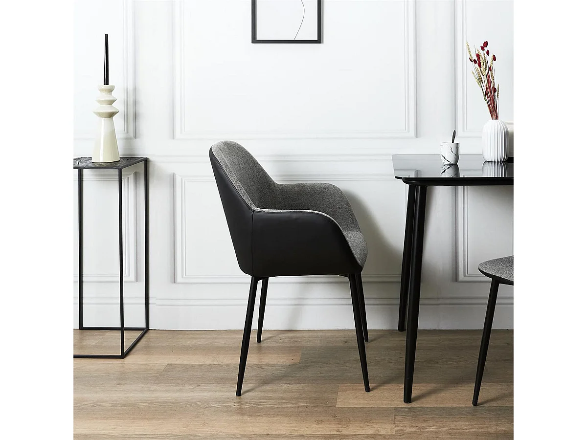 PIAGA - Lot de 4 Fauteuils Tissu Noir et Gris Chiné