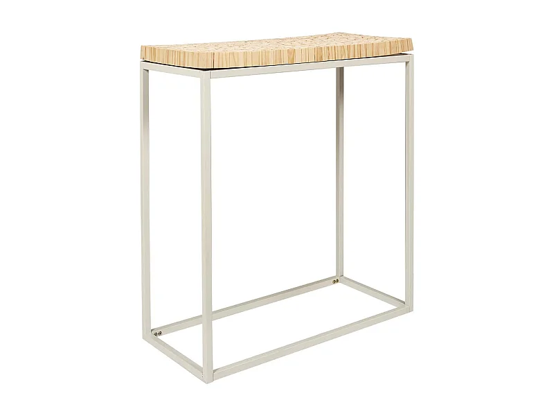 FREJ - Console avec Plateau Rondins de Bois Piétement Métal Blanc