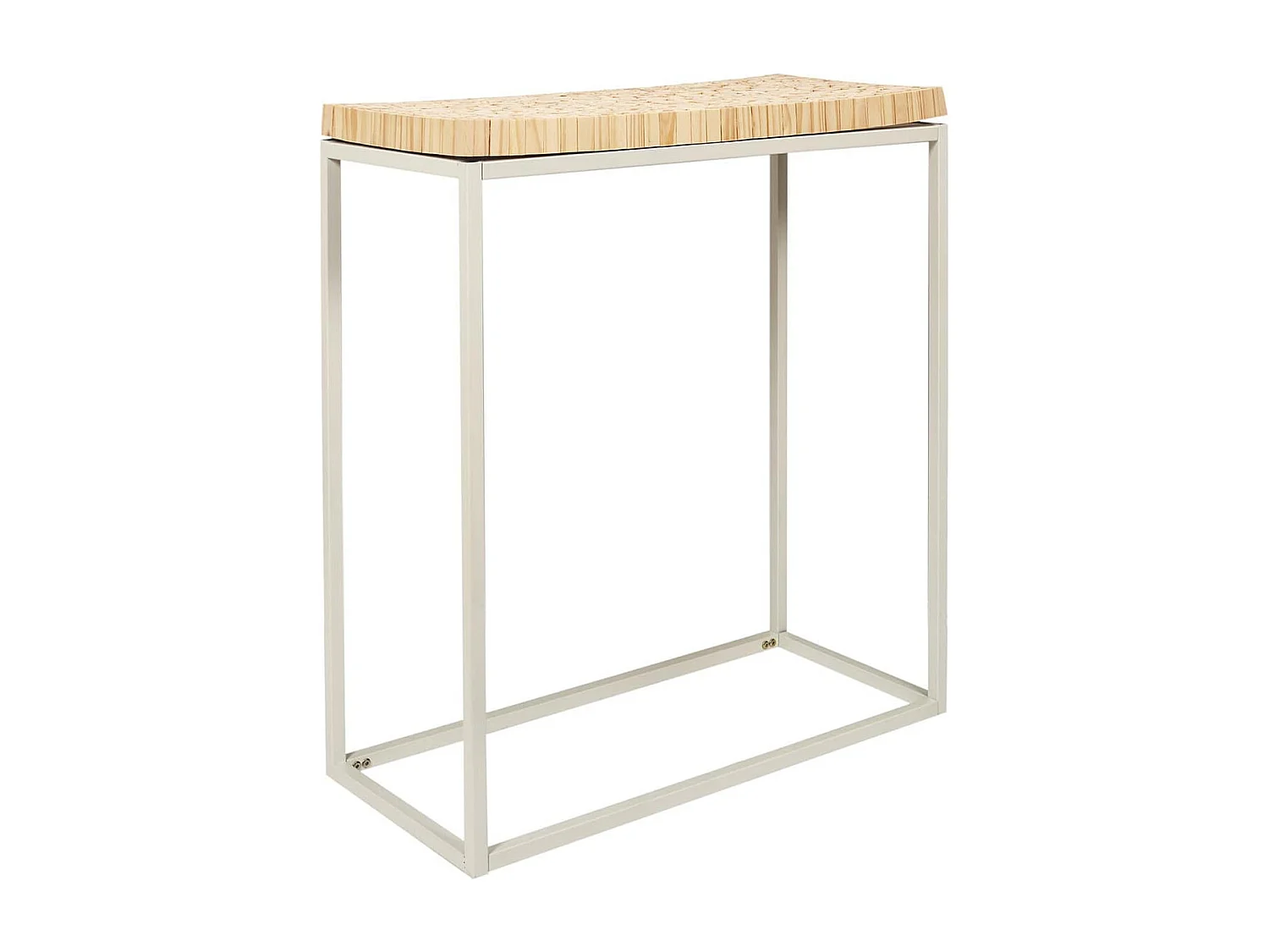 FREJ - Console avec Plateau Rondins de Bois Piétement Métal Blanc