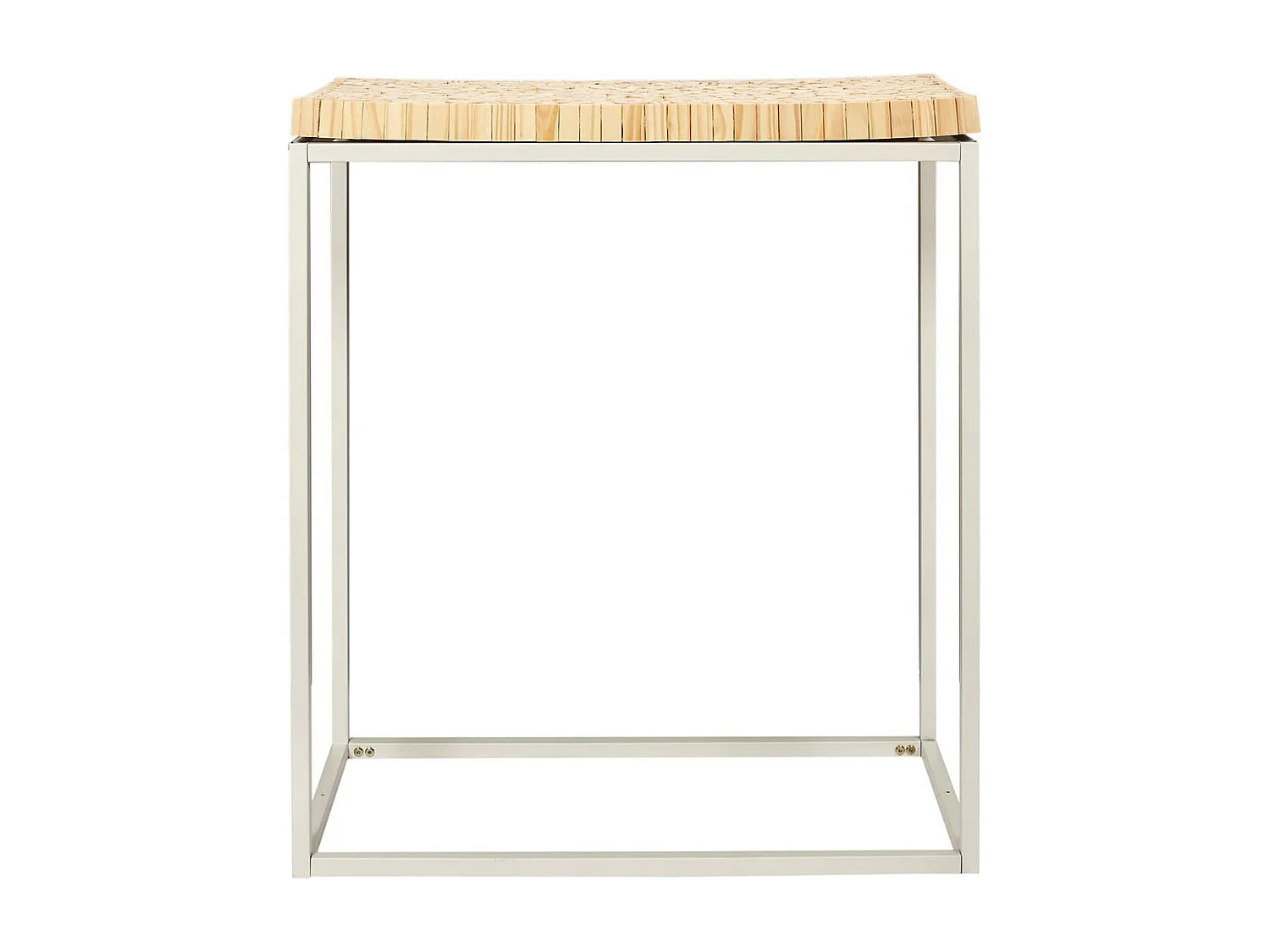FREJ - Console avec Plateau Rondins de Bois Piétement Métal Blanc