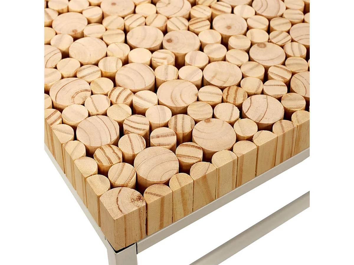 FREJ - Console avec Plateau Rondins de Bois Piétement Métal Blanc