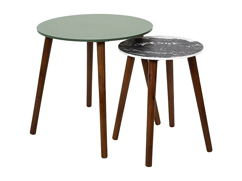 VOSSA - Duo de Tables Gigognes Coloris Vert et Motif Forêt