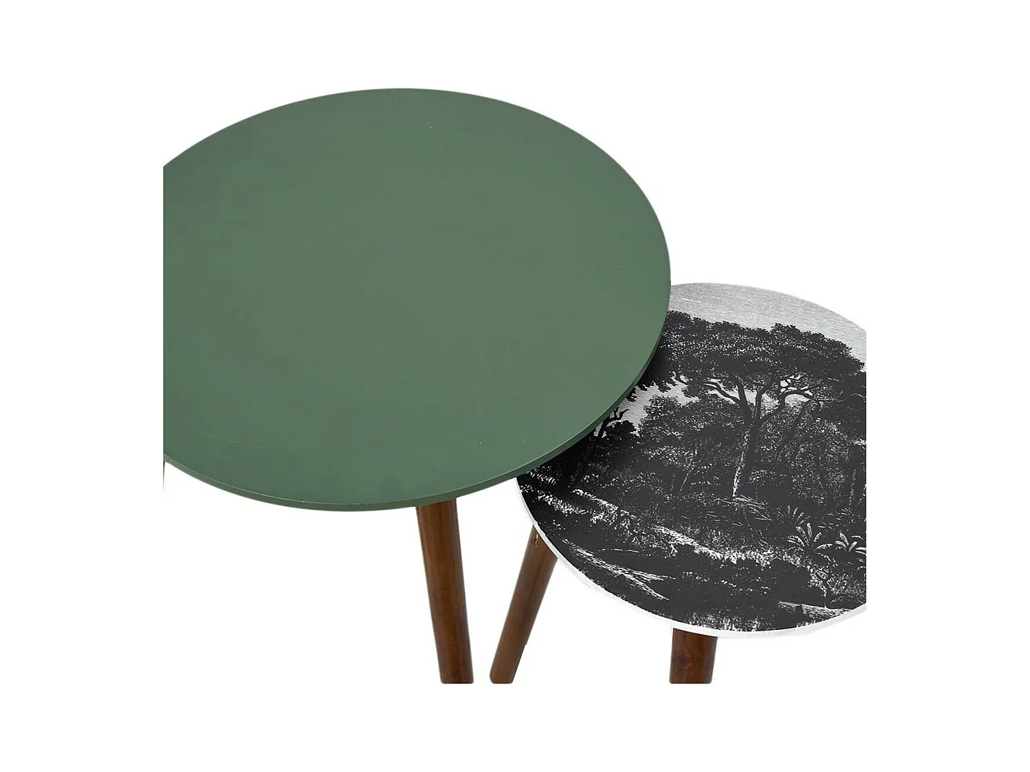 VOSSA - Duo de Tables Gigognes Coloris Vert et Motif Forêt