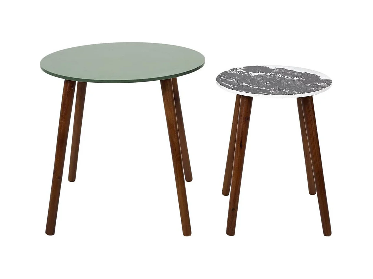 VOSSA - Duo de Tables Gigognes Coloris Vert et Motif Forêt