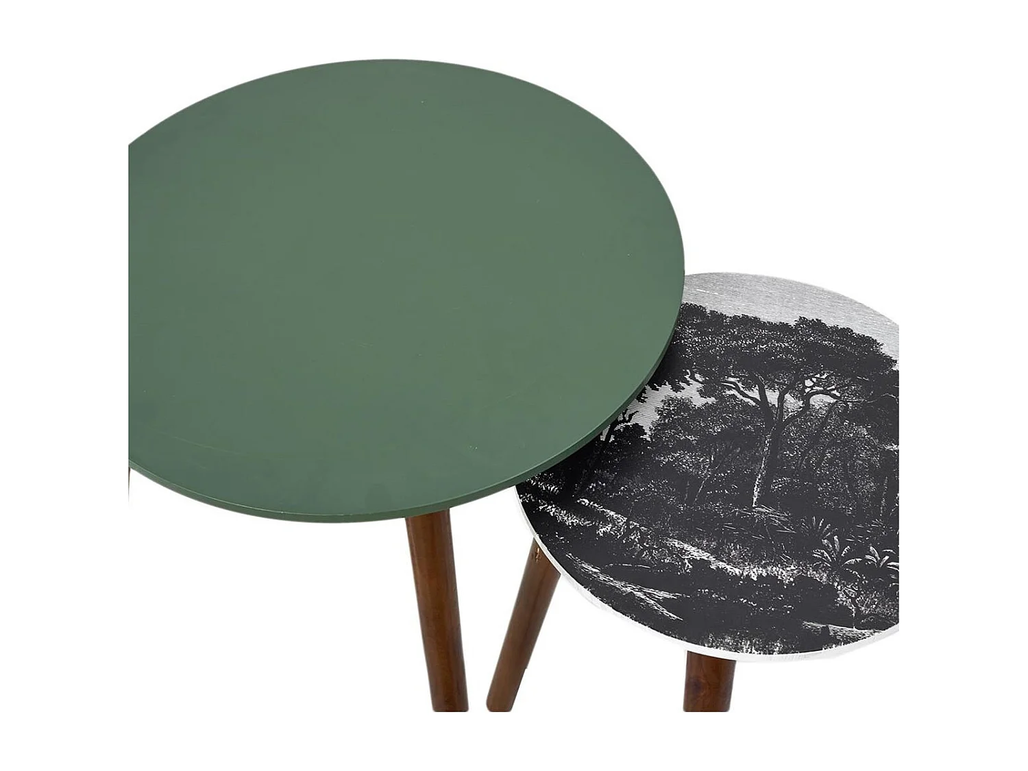 VOSSA - Duo de Tables Gigognes Coloris Vert et Motif Forêt