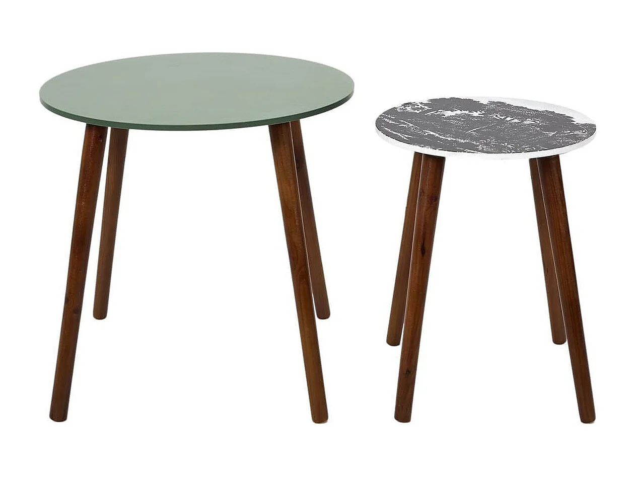 VOSSA - Duo de Tables Gigognes Coloris Vert et Motif Forêt