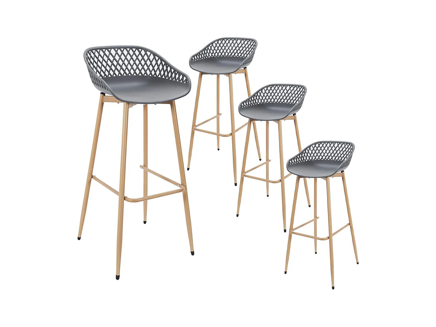 TRESSIE - Lot de 4 Tabourets Gris Pieds Effet Bois Verni