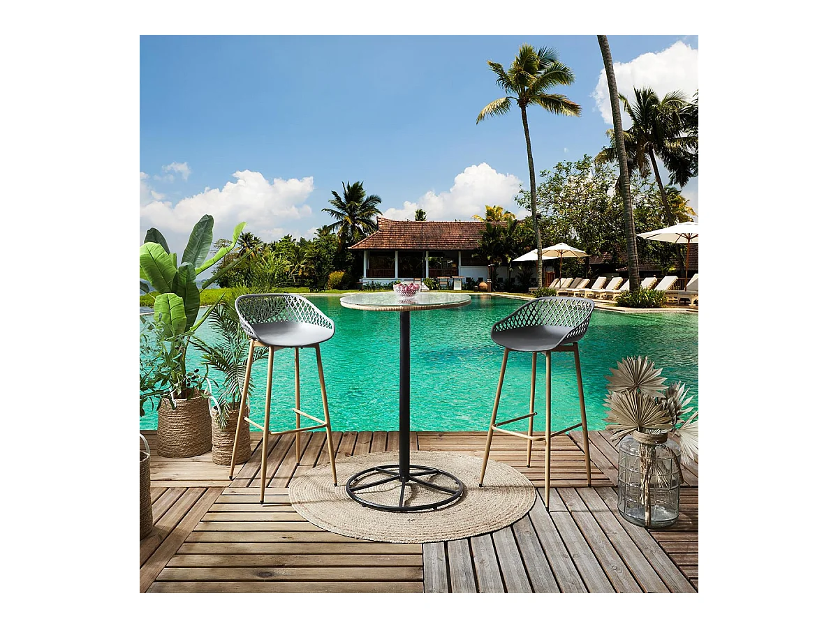 TRESSIE - Lot de 4 Tabourets Gris Pieds Effet Bois Verni