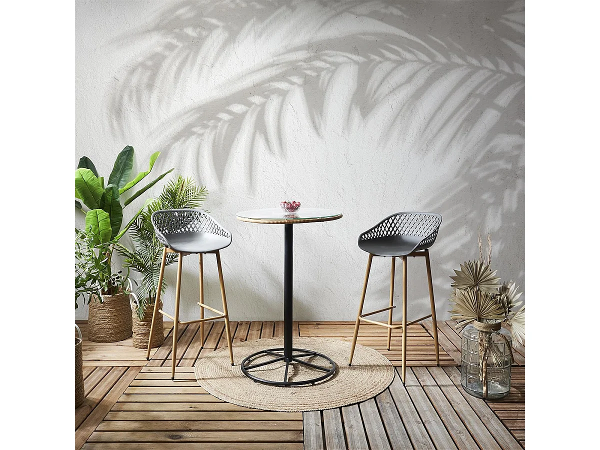 TRESSIE - Lot de 4 Tabourets Gris Pieds Effet Bois Verni