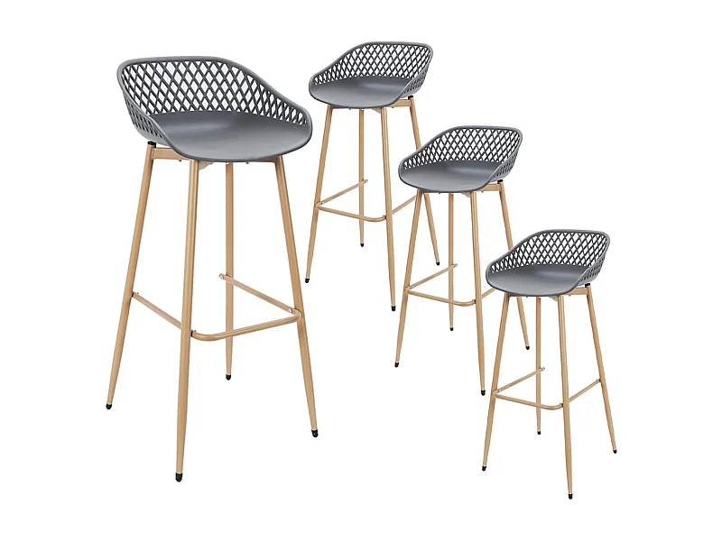 TRESSIE - Lot de 4 Tabourets Gris Pieds Effet Bois Verni