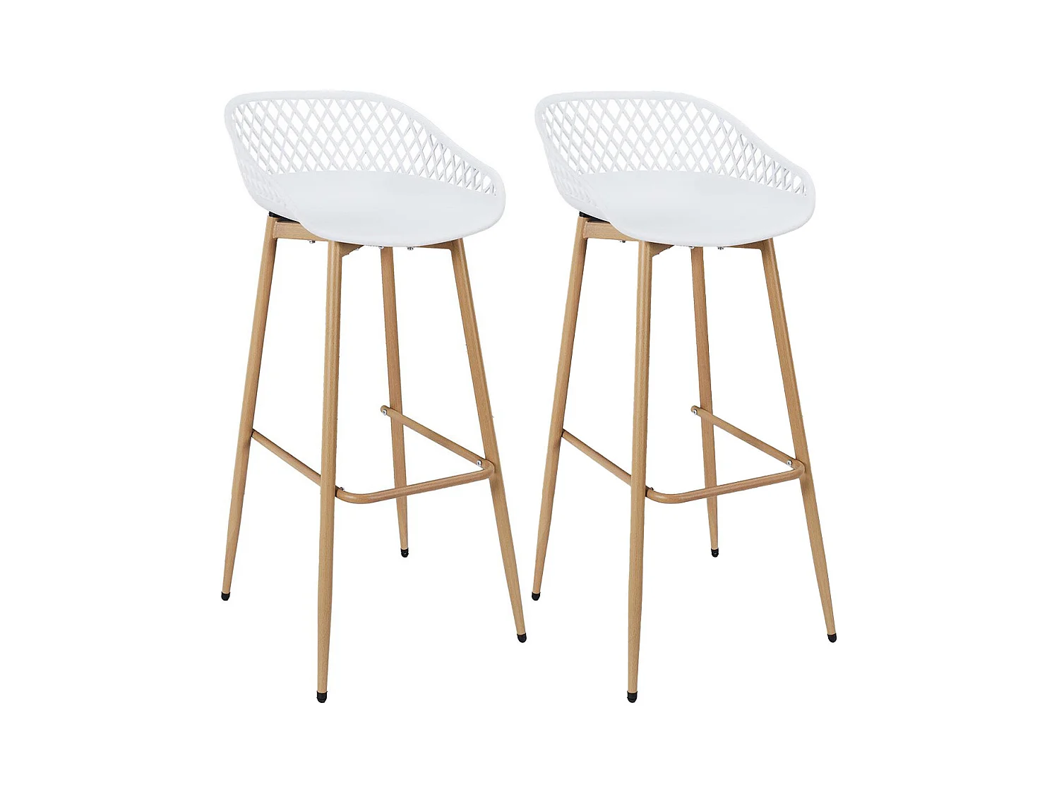 TRESSIE - Lot de 2 Tabourets Blancs Pieds Effet Bois Verni