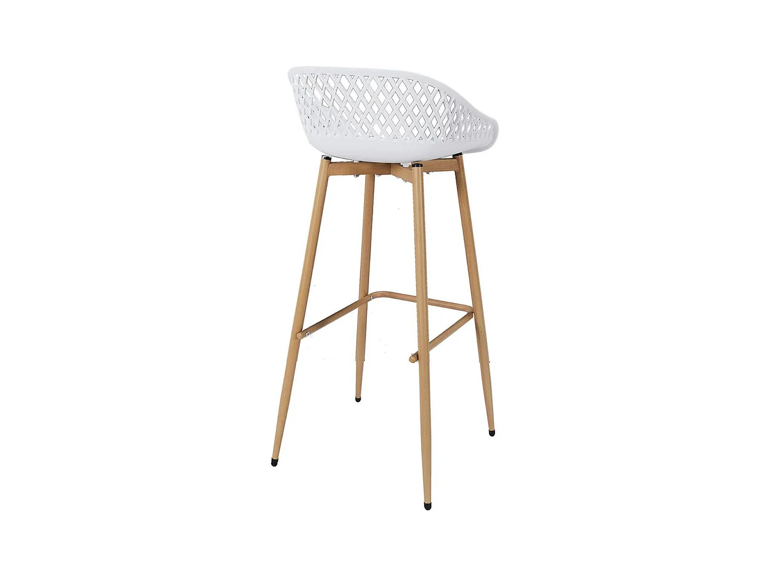 TRESSIE - Lot de 2 Tabourets Blancs Pieds Effet Bois Verni