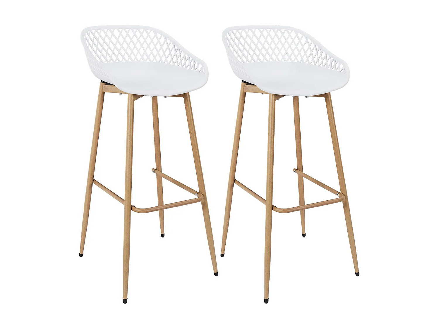 TRESSIE - Lot de 2 Tabourets Blancs Pieds Effet Bois Verni