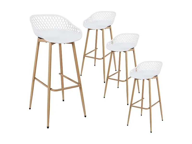 TRESSIE - Lot de 4 Tabourets Blancs Pieds Effet Bois Verni