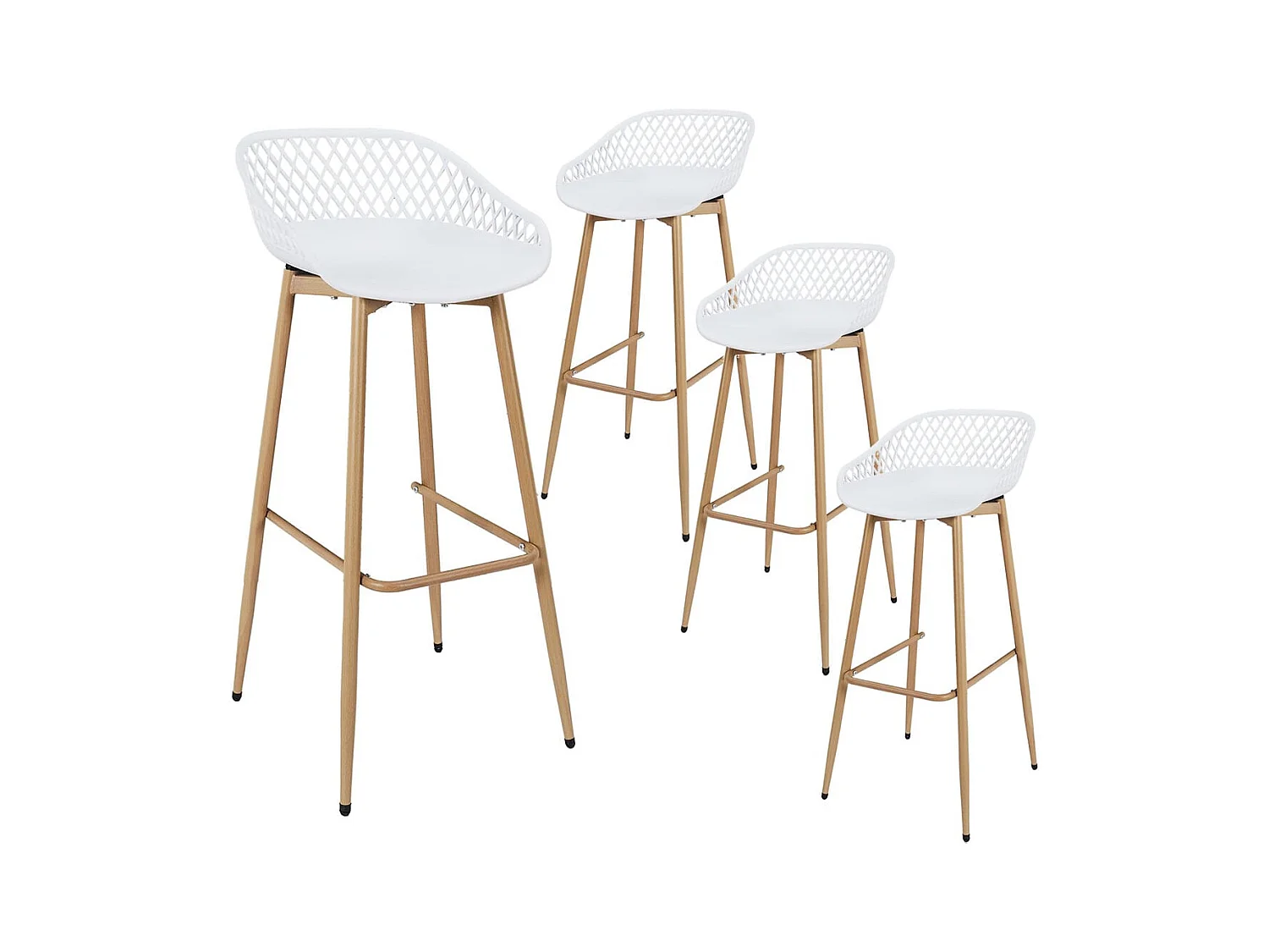 TRESSIE - Lot de 4 Tabourets Blancs Pieds Effet Bois Verni
