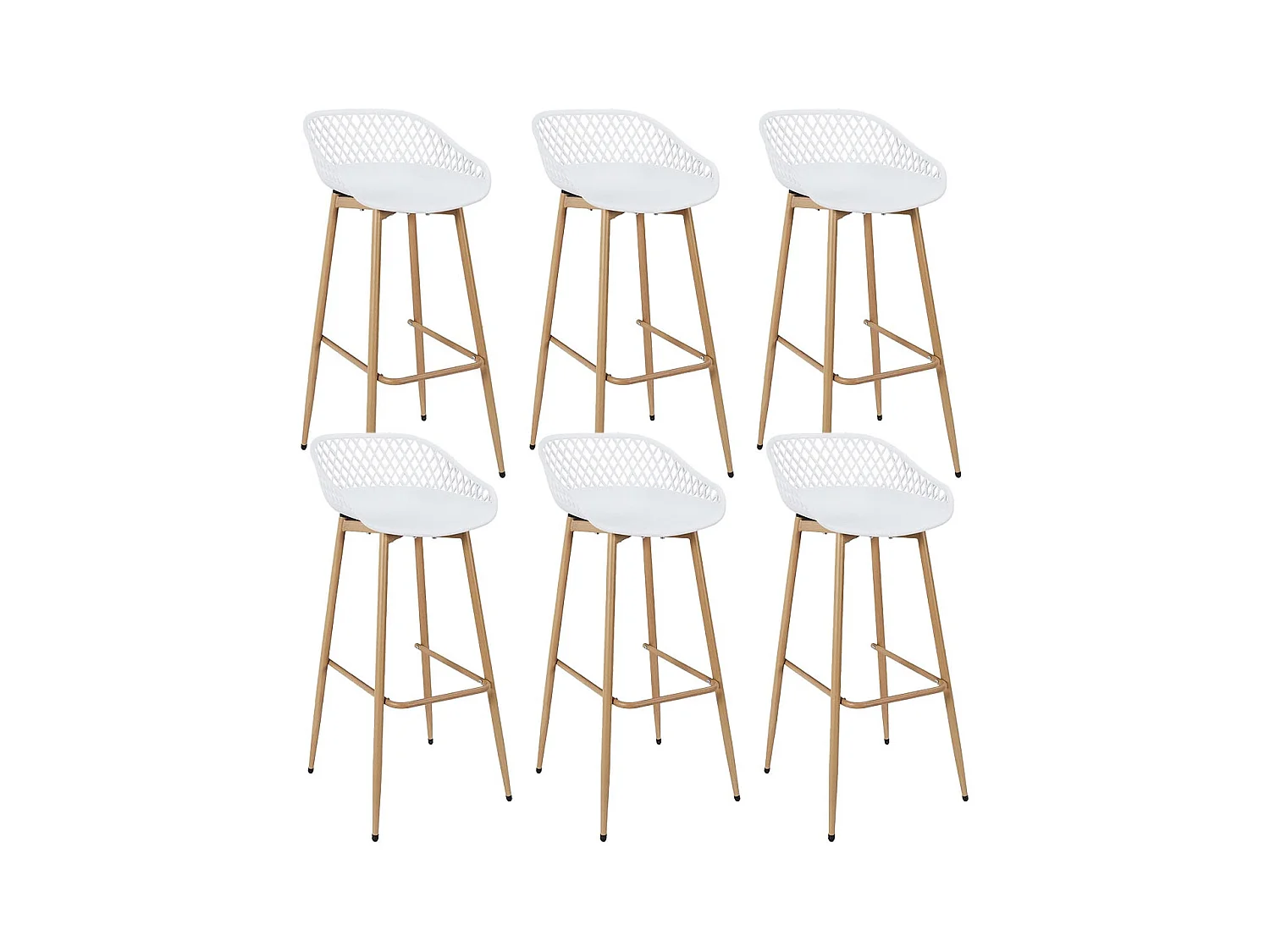 TRESSIE - Lot de 6 Tabourets Blancs Pieds Effet Bois Verni
